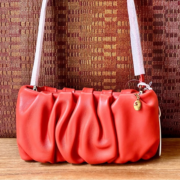 STAUD Handbags - 🌺🎉HP🎉🌺 NWT Staud Ruched Leather Bean Bag Blood Orange
